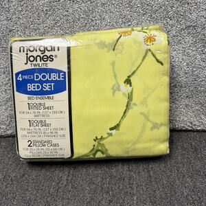 Vintage Morgan Jones Twilite Lovebirds Double Sheet Set Yellow Floral USA 4 Pc